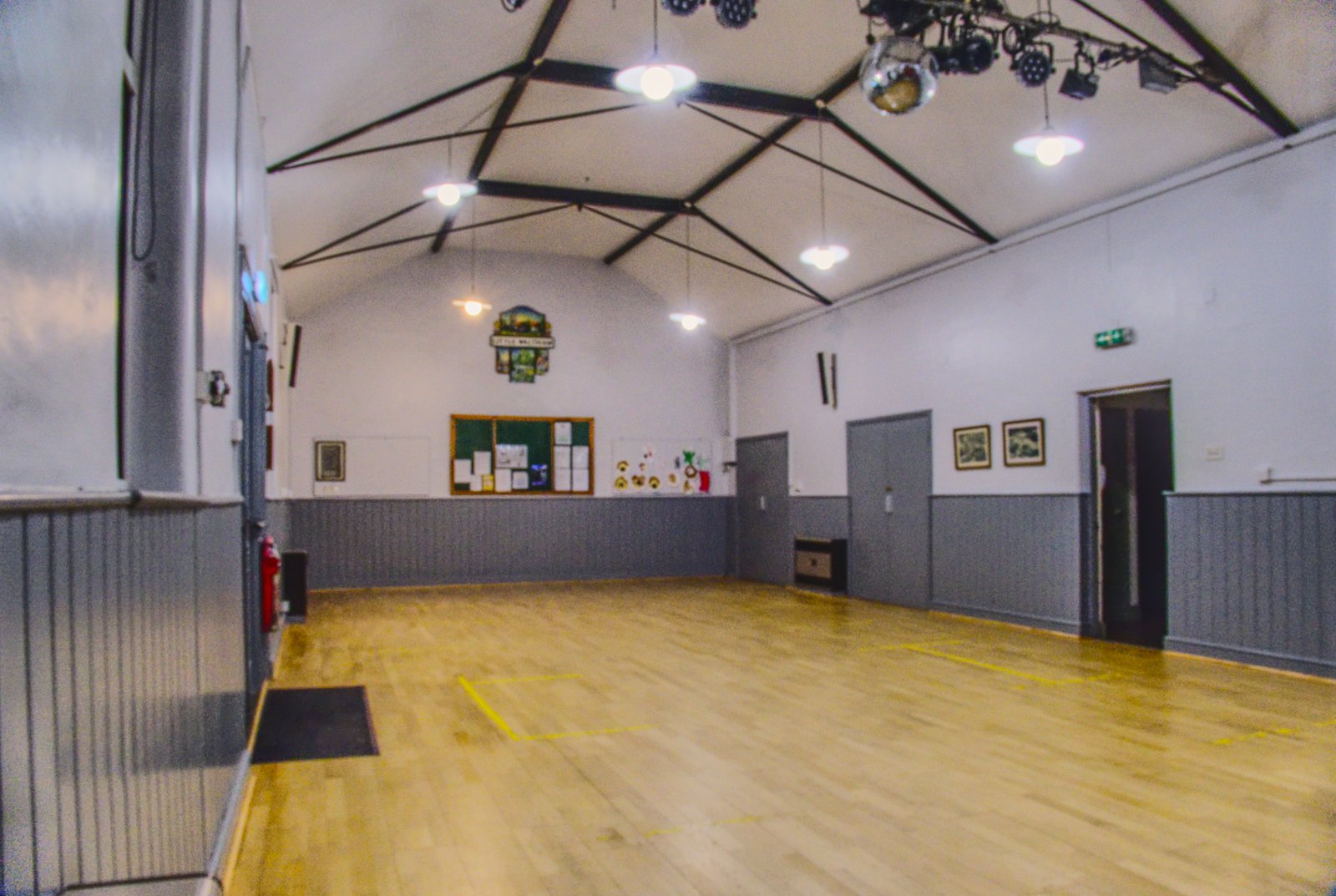The main hall looking away from the stage towards the entrance
