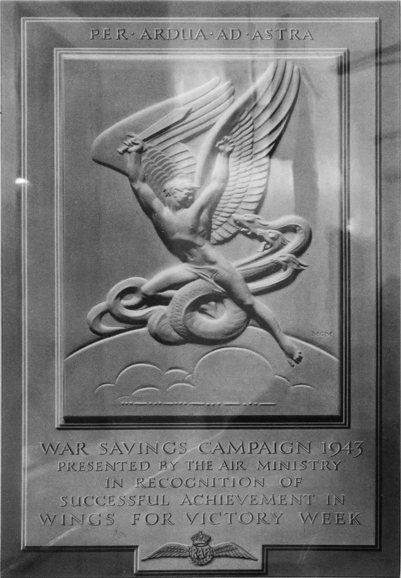 Air Ministry plaque for the War Savings Campaign of 1943, recognising achievement in Wings for Victory Week